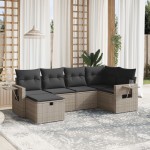 vidaXL Set mobilier grădină cu perne, 6 piese, gri, poliratan vidaXL Set mobilier grădină cu perne, 6 piese, gri, poliratan