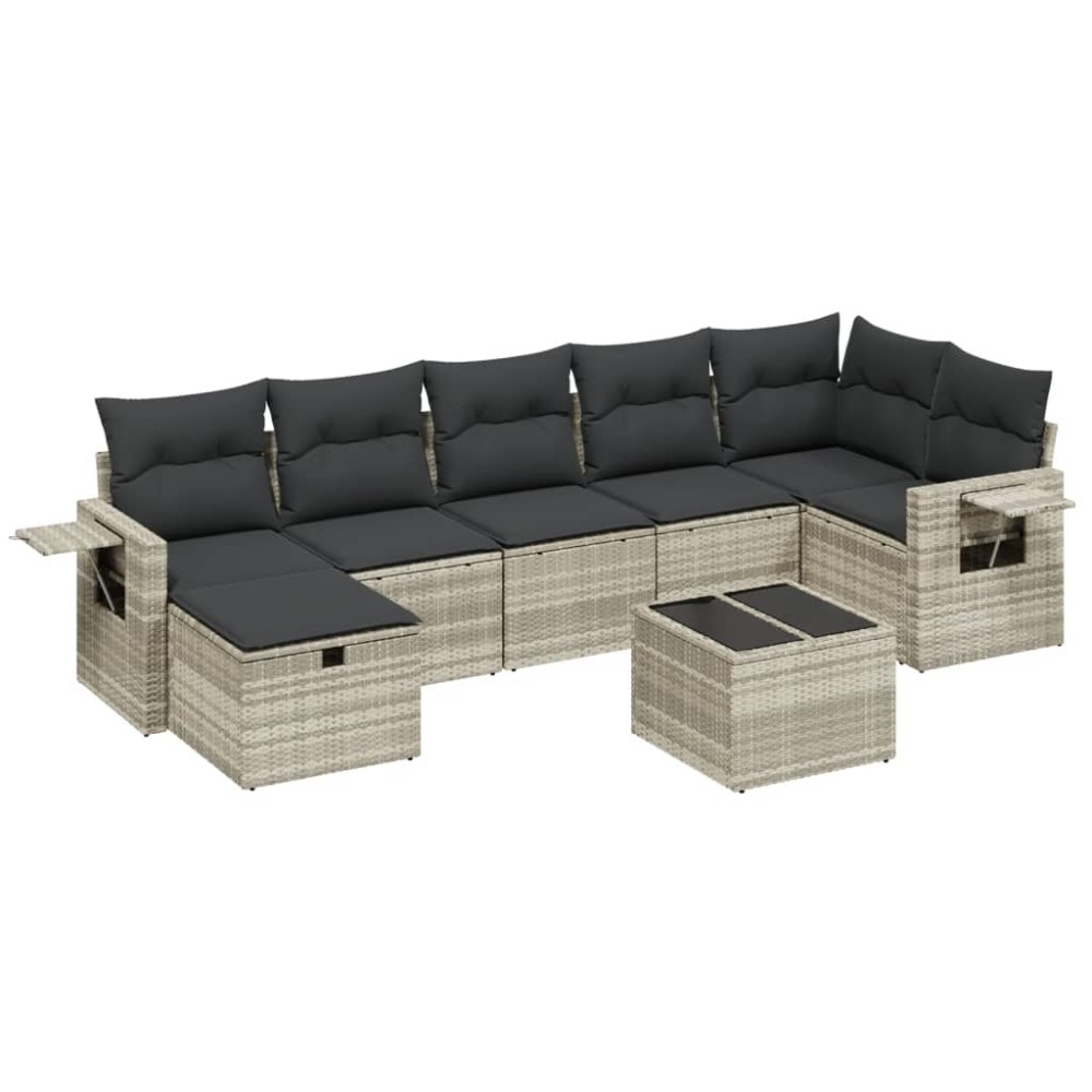 vidaXL Set mobilier de grădină cu perne, 8 piese gri deschis poliratan