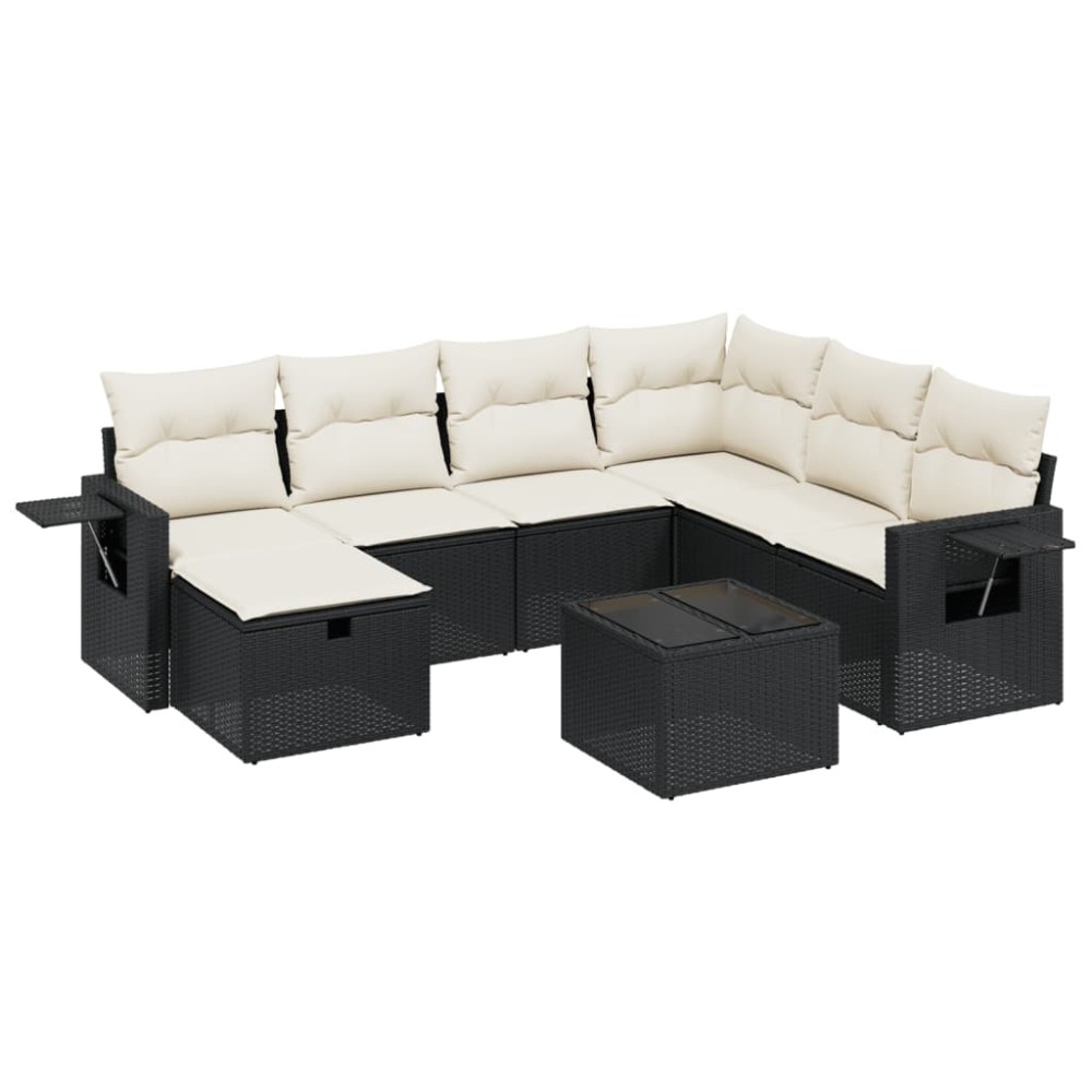 vidaXL Set mobilier de grădină cu perne, 8 piese, negru, poliratan