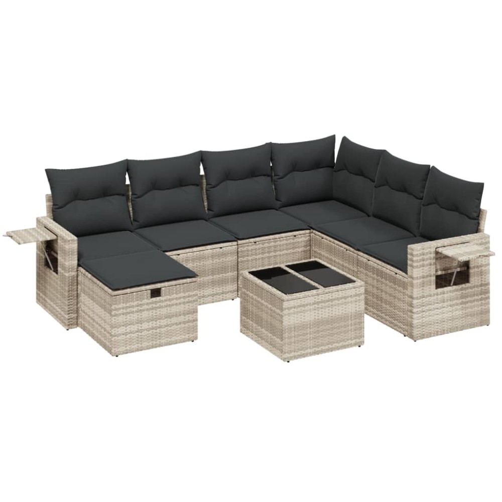 vidaXL Set mobilier de grădină cu perne, 8 piese gri deschis poliratan