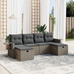vidaXL Set mobilier grădină cu perne, 6 piese, gri, poliratan vidaXL Set mobilier grădină cu perne, 6 piese, gri, poliratan
