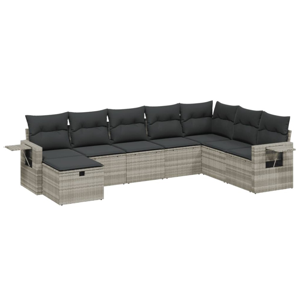 vidaXL Set mobilier de grădină cu perne, 8 piese gri deschis poliratan