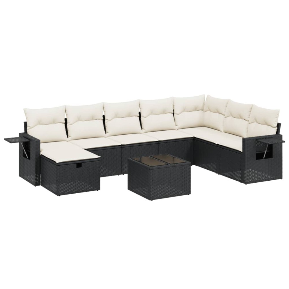 vidaXL Set mobilier de grădină cu perne, 9 piese, negru, poliratan