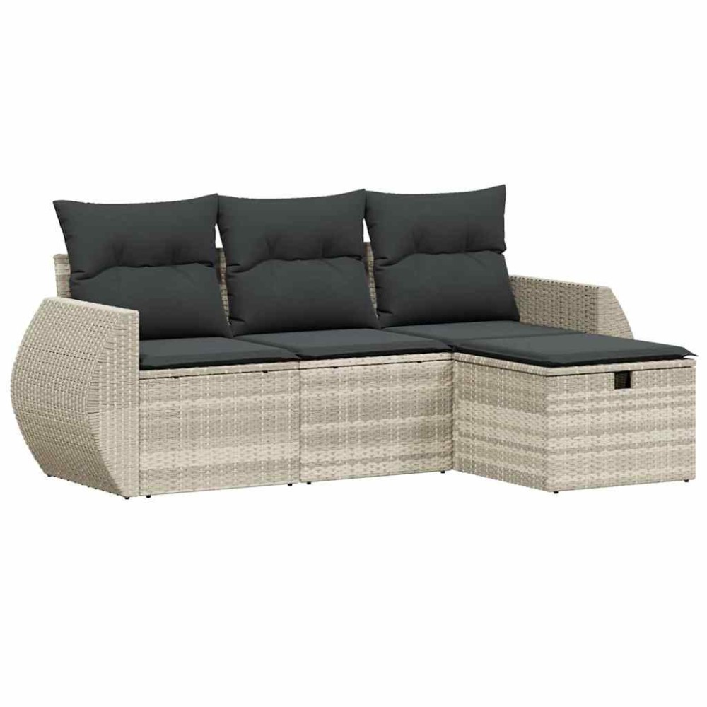 vidaXL Set canapea de grădină cu perne, 4 piese, gri deschis poliratan
