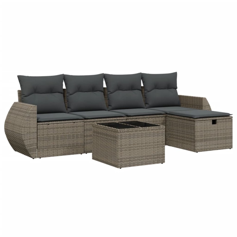 vidaXL Set mobilier grădină cu perne, 6 piese, gri, poliratan