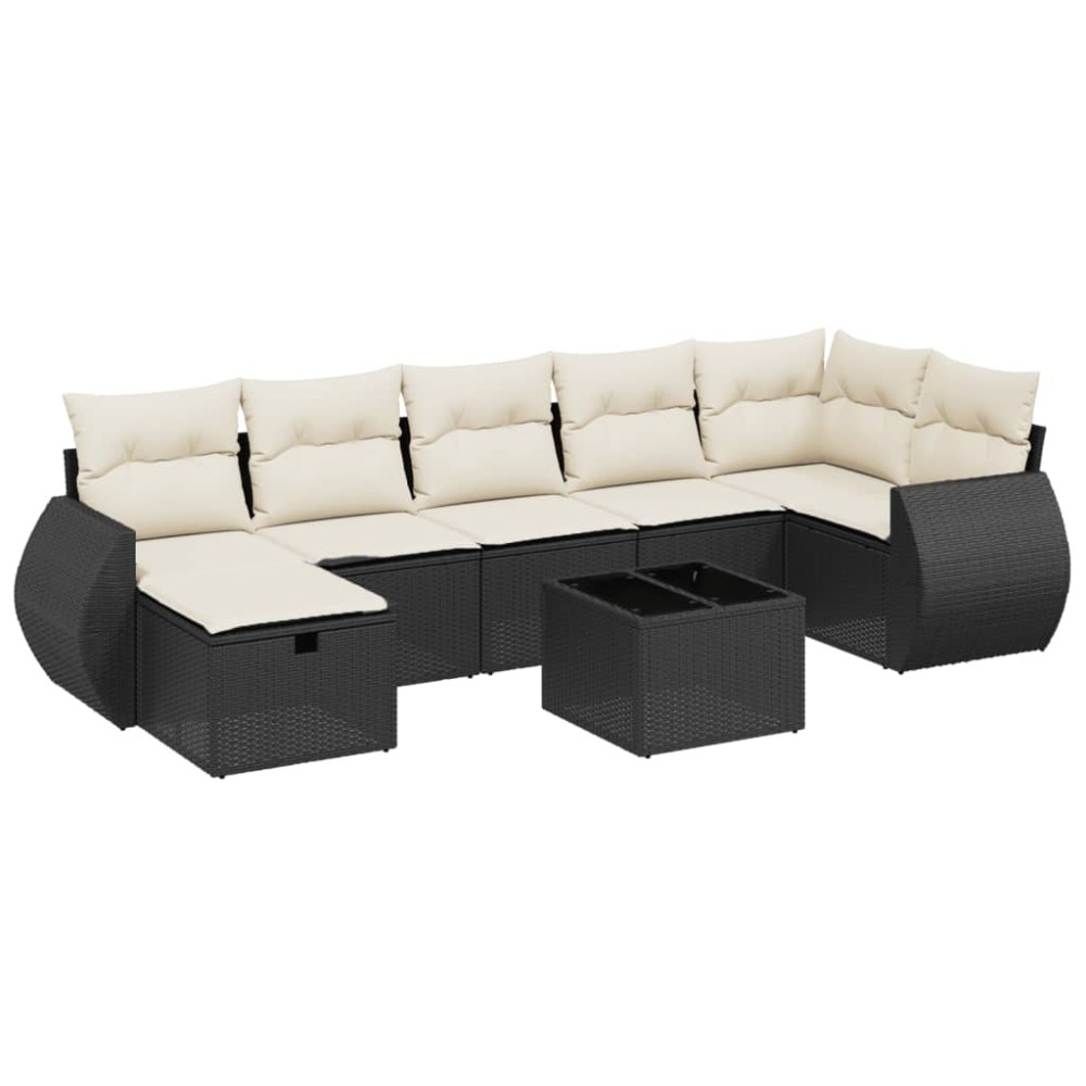 vidaXL Set mobilier de grădină cu perne, 8 piese, negru, poliratan