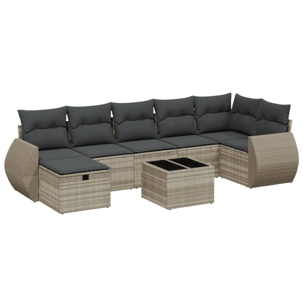 vidaXL Set mobilier de grădină cu perne, 8 piese gri deschis poliratan