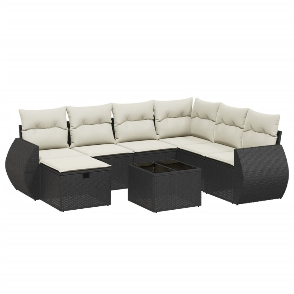 vidaXL Set mobilier de grădină cu perne, 8 piese, negru, poliratan