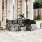 vidaXL Set mobilier de grădină cu perne, 8 piese gri deschis poliratan vidaXL Set mobilier de grădină cu perne, 8 piese gri deschis poliratan