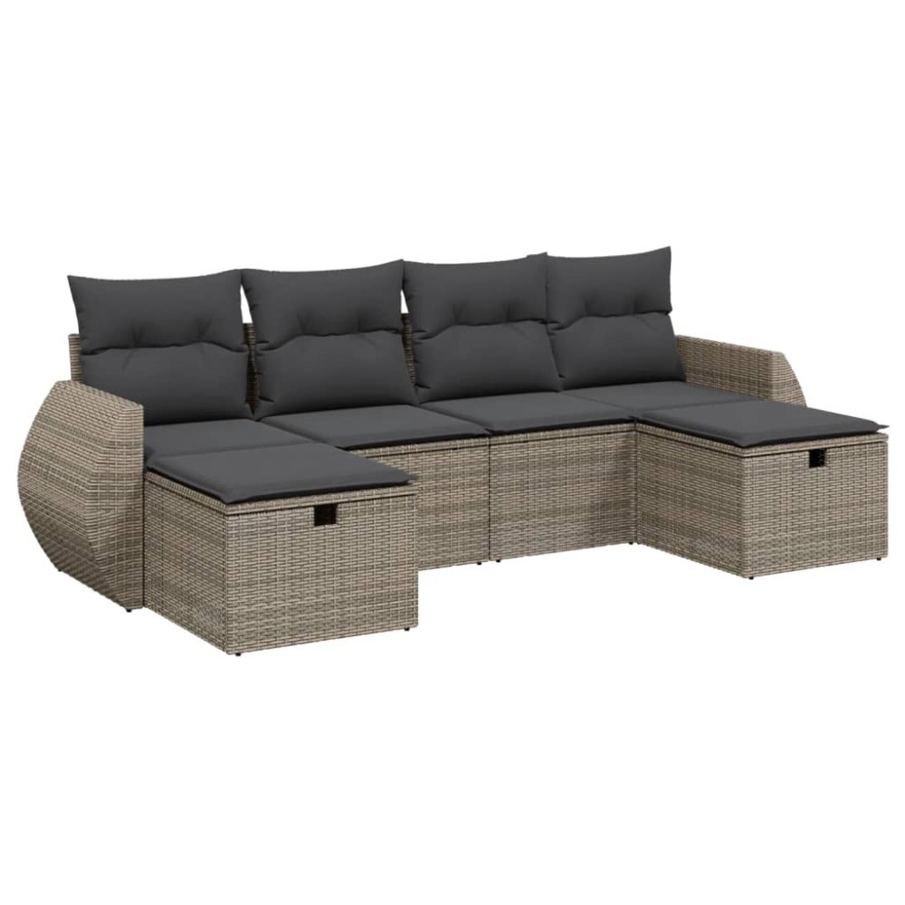 vidaXL Set mobilier grădină cu perne, 6 piese, gri, poliratan