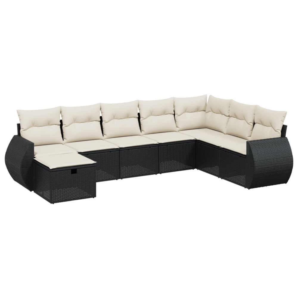 vidaXL Set mobilier de grădină cu perne, 8 piese, negru, poliratan