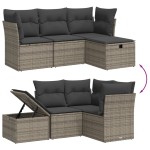 vidaXL Set canapea de grădină cu perne, 4 piese, gri, poliratan vidaXL Set canapea de grădină cu perne, 4 piese, gri, poliratan