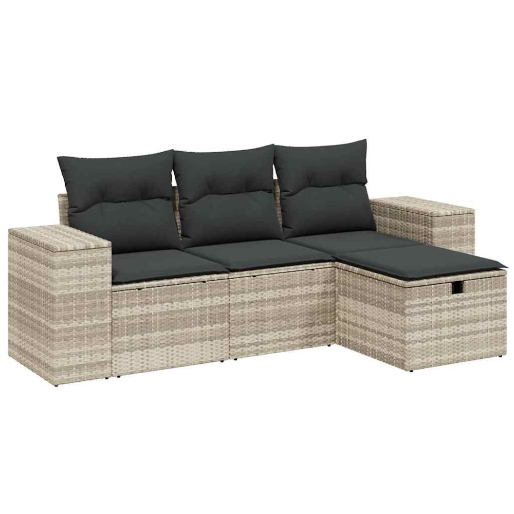 vidaXL Set canapea de grădină cu perne, 4 piese, gri deschis poliratan