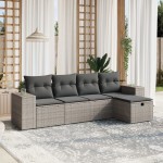 vidaXL Set canapea de grădină cu perne, 5 piese, gri, poliratan vidaXL Set canapea de grădină cu perne, 5 piese, gri, poliratan