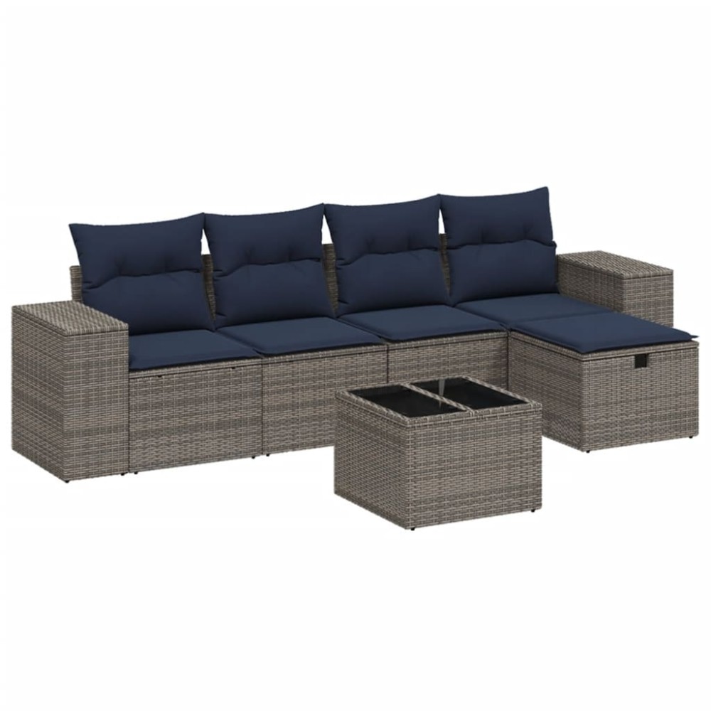 vidaXL Set mobilier grădină cu perne, 6 piese, gri, poliratan