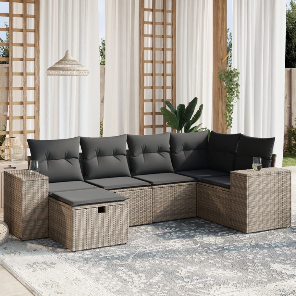 vidaXL Set mobilier grădină cu perne, 6 piese, gri, poliratan