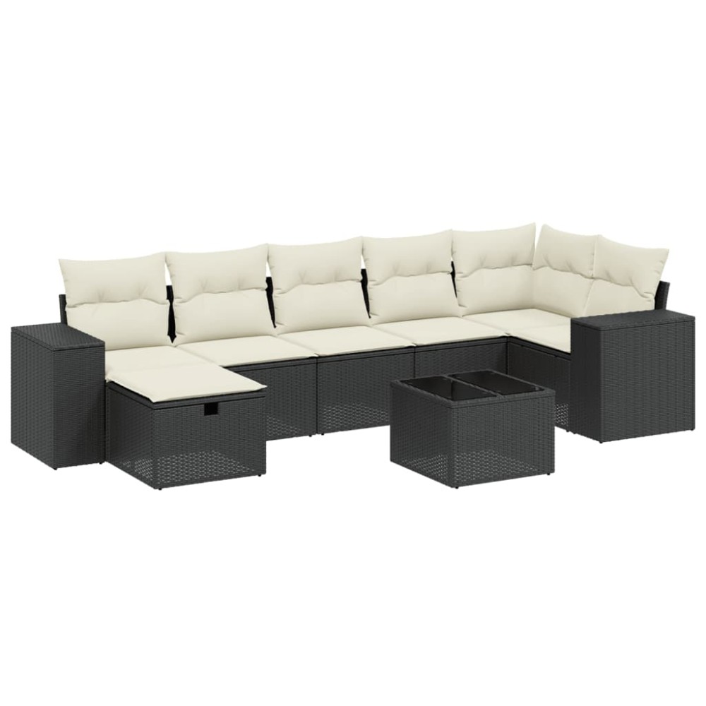 vidaXL Set mobilier de grădină cu perne, 8 piese, negru, poliratan