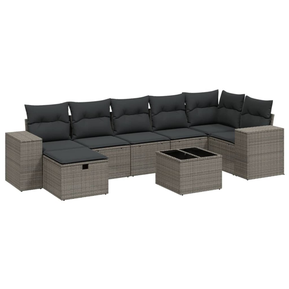 vidaXL Set mobilier de grădină cu perne, 8 piese gri deschis poliratan