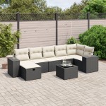 vidaXL Set mobilier de grădină cu perne, 8 piese, negru, poliratan vidaXL Set mobilier de grădină cu perne, 8 piese, negru, poliratan