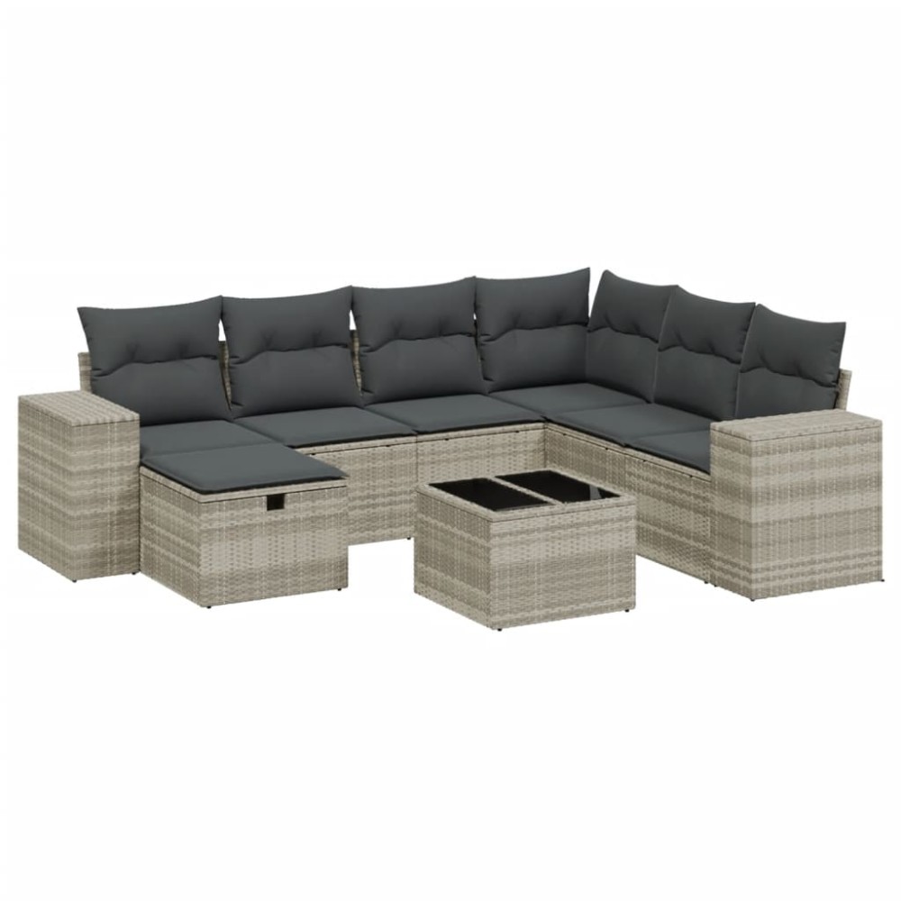 vidaXL Set mobilier de grădină cu perne, 8 piese gri deschis poliratan