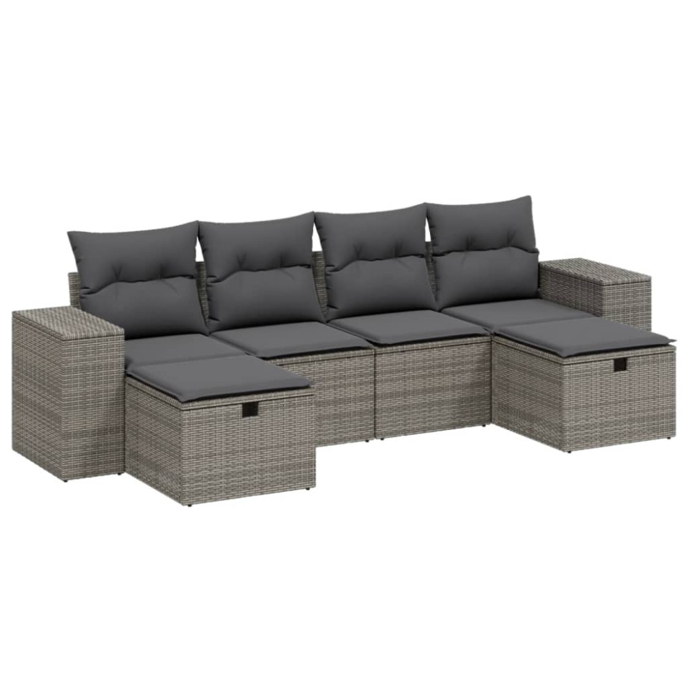vidaXL Set mobilier grădină cu perne, 6 piese, gri, poliratan