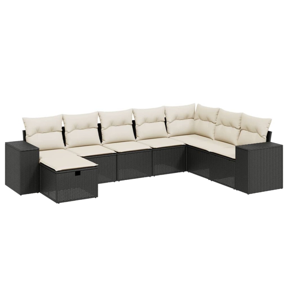 vidaXL Set mobilier de grădină cu perne, 8 piese, negru, poliratan