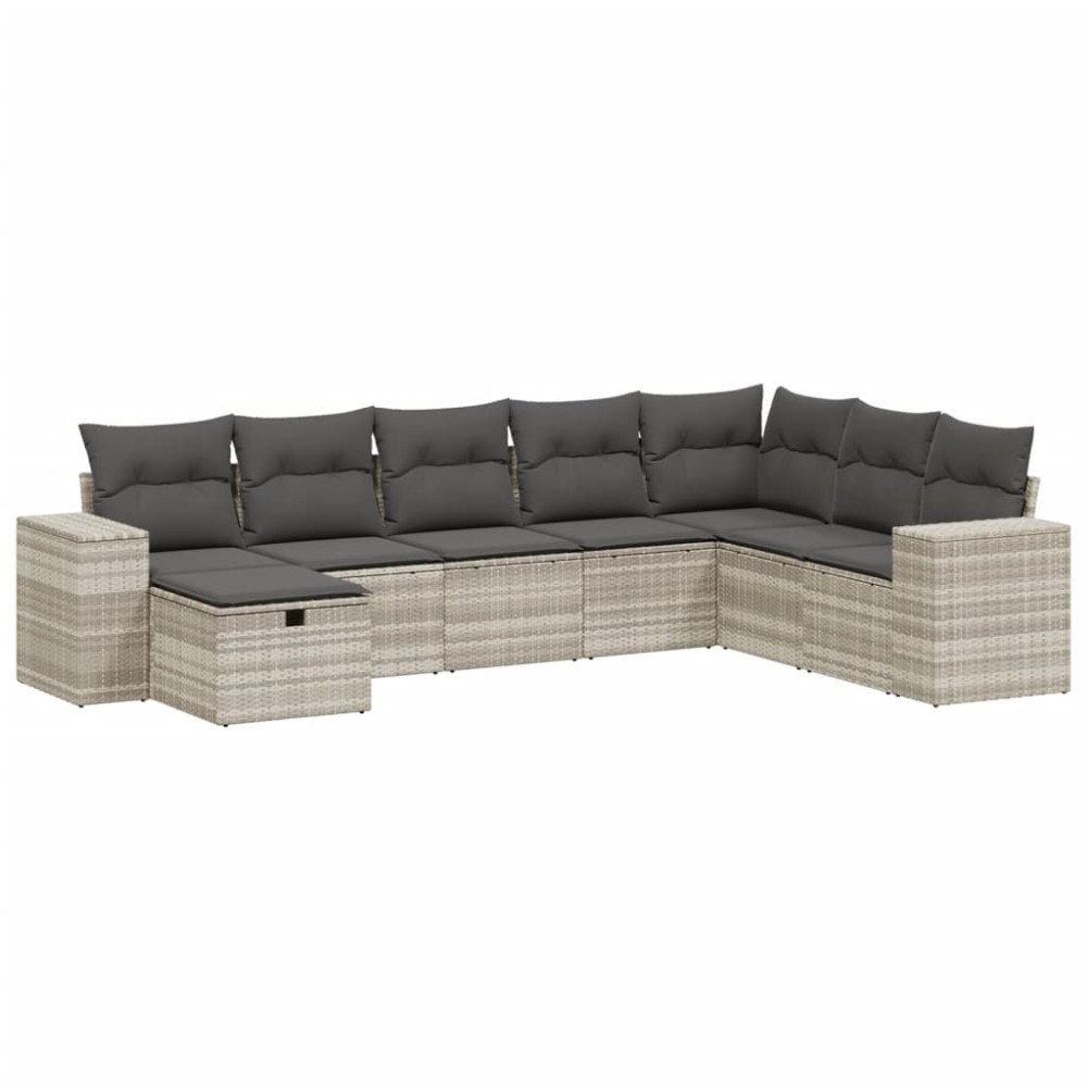 vidaXL Set mobilier de grădină cu perne, 8 piese gri deschis poliratan