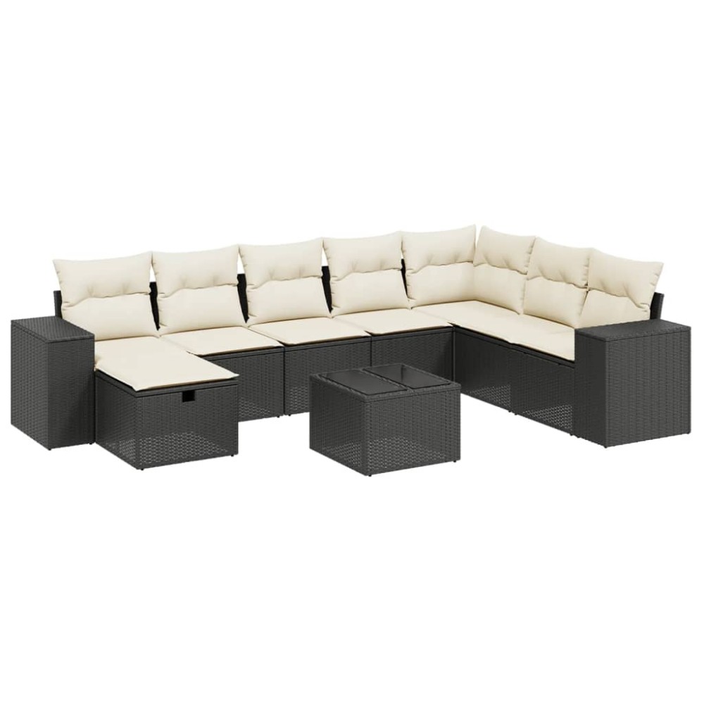 vidaXL Set mobilier de grădină cu perne, 9 piese, negru, poliratan