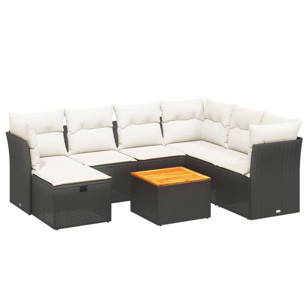 vidaXL Set mobilier de grădină cu perne, 8 piese, negru, poliratan