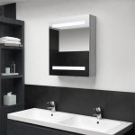 vidaXL Dulap de baie cu oglindă și LED, gri beton, 50x14x60 cm vidaXL Dulap de baie cu oglindă și LED, gri beton, 50x14x60 cm