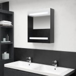 vidaXL Dulap de baie cu oglindă și LED, gri strălucitor, 50x14x60 cm vidaXL Dulap de baie cu oglindă și LED, gri strălucitor, 50x14x60 cm
