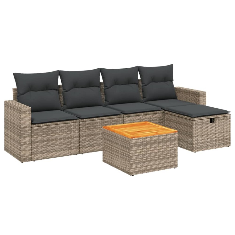 vidaXL Set mobilier grădină cu perne, 6 piese, gri, poliratan