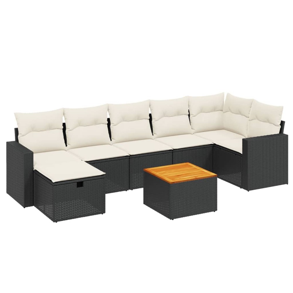vidaXL Set mobilier de grădină cu perne, 8 piese, negru, poliratan