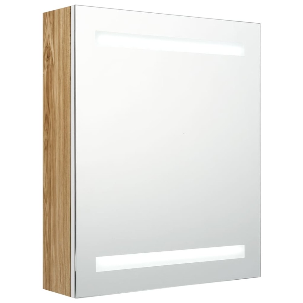 vidaXL Dulap de baie cu oglindă și LED, alb și stejar, 50x14x60 cm
