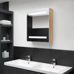 vidaXL Dulap de baie cu oglindă și LED, alb și stejar, 50x14x60 cm vidaXL Dulap de baie cu oglindă și LED, alb și stejar, 50x14x60 cm