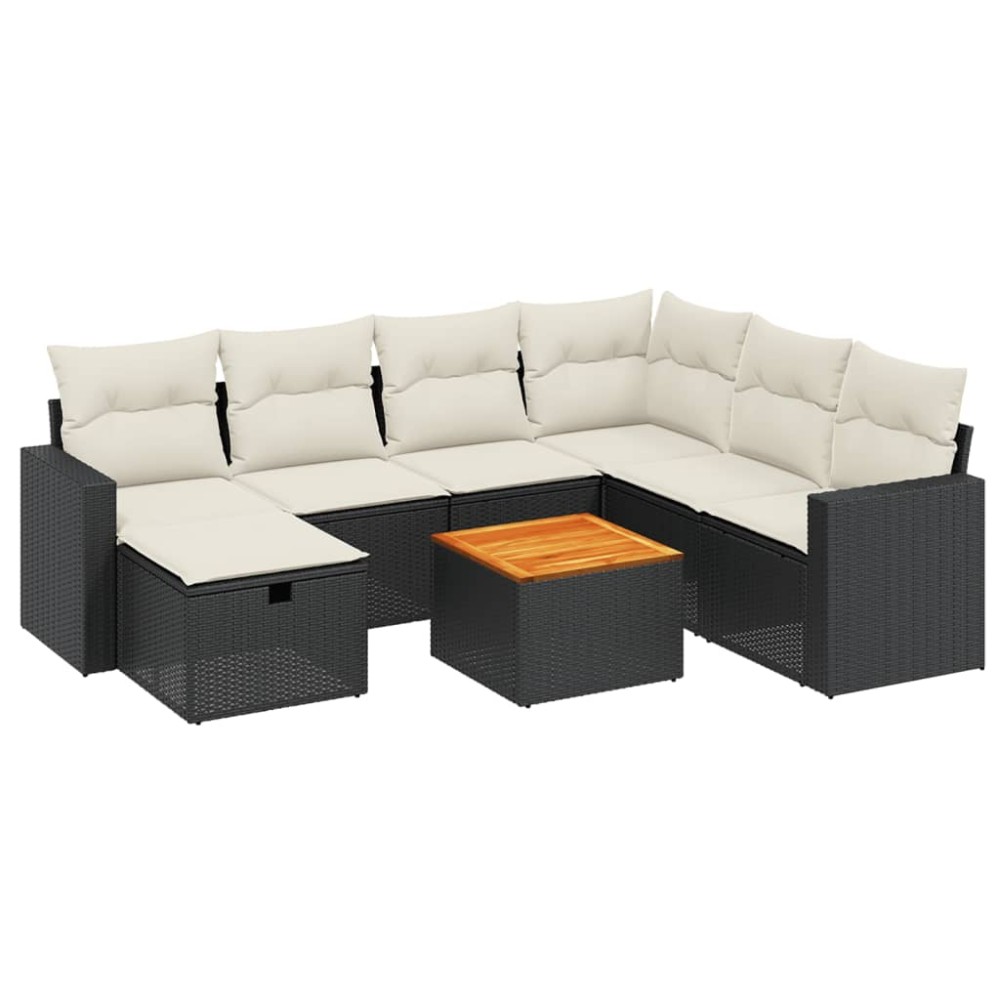 vidaXL Set mobilier de grădină cu perne, 8 piese, negru, poliratan