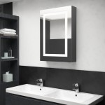 vidaXL Dulap de baie cu oglindă și LED, gri, 50x13x70 cm vidaXL Dulap de baie cu oglindă și LED, gri, 50x13x70 cm
