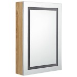 vidaXL Dulap de baie cu oglindă și LED, alb și stejar, 50x13x70 cm vidaXL Dulap de baie cu oglindă și LED, alb și stejar, 50x13x70 cm