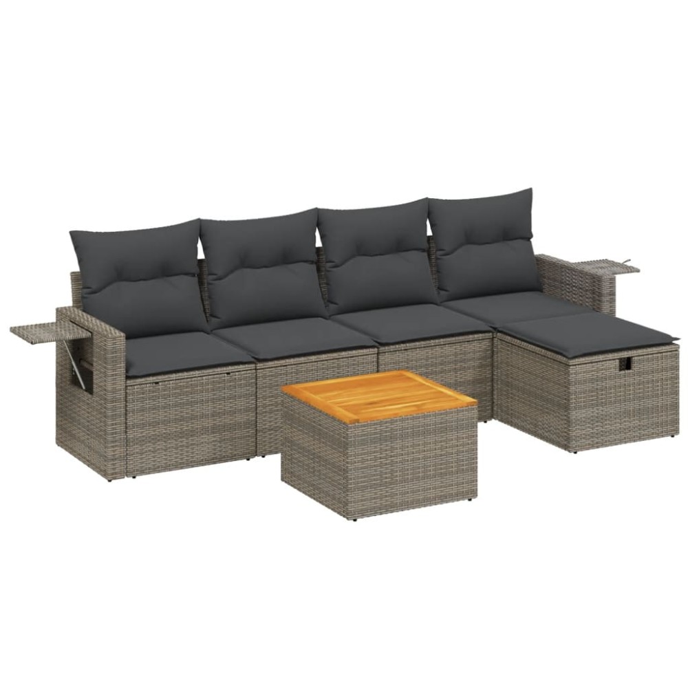 vidaXL Set mobilier grădină cu perne, 6 piese, gri, poliratan
