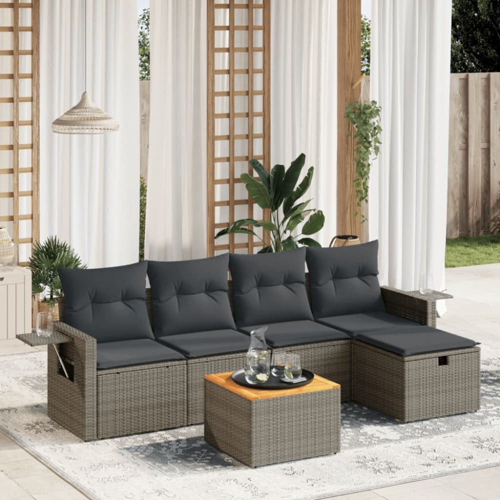 vidaXL Set mobilier grădină cu perne, 6 piese, gri, poliratan