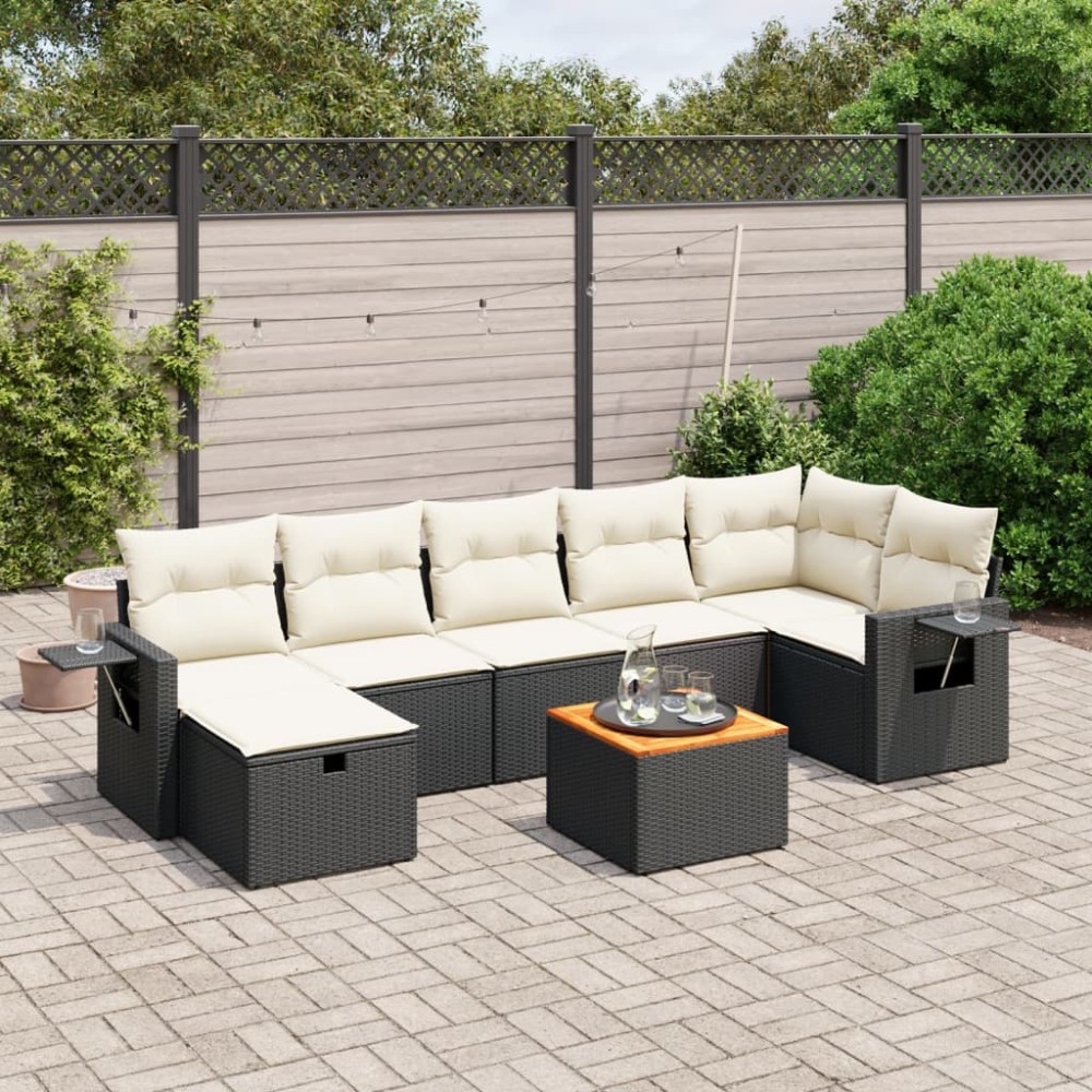 vidaXL Set mobilier de grădină cu perne, 8 piese, negru, poliratan