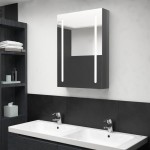 vidaXL Dulap de baie cu oglindă și LED, gri strălucitor, 50x13x70 cm vidaXL Dulap de baie cu oglindă și LED, gri strălucitor, 50x13x70 cm