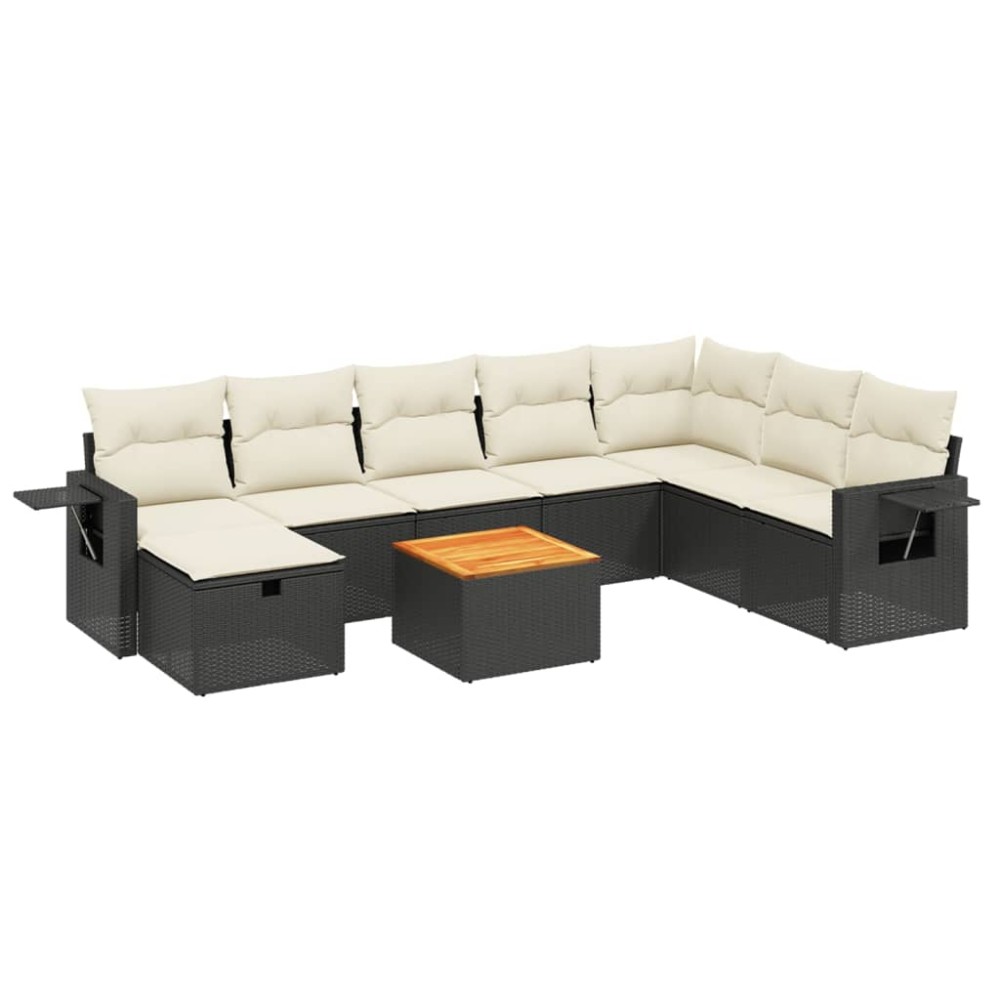 vidaXL Set mobilier de grădină cu perne, 9 piese, negru, poliratan