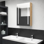 vidaXL Dulap de baie cu oglindă și LED, stejar, 50x13x70 cm vidaXL Dulap de baie cu oglindă și LED, stejar, 50x13x70 cm