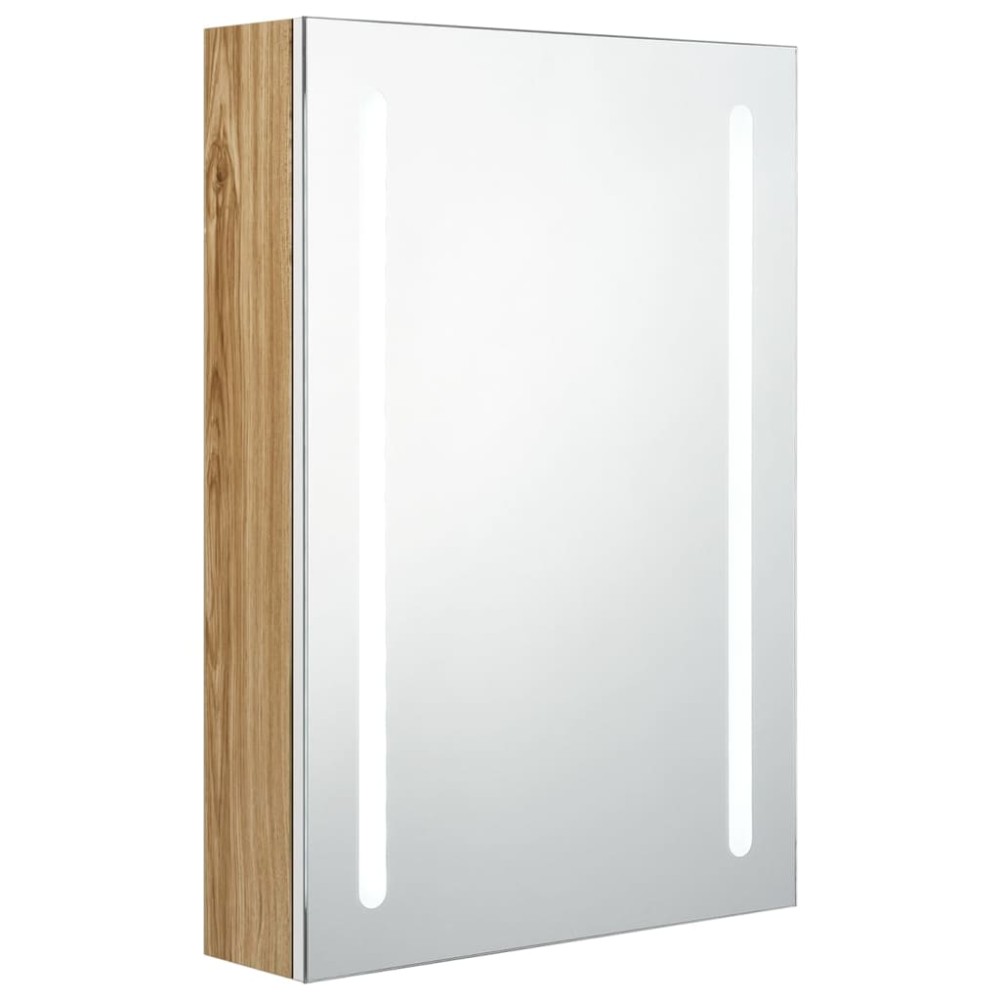 vidaXL Dulap de baie cu oglindă și LED, alb și stejar, 50x13x70 cm