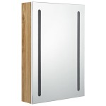 vidaXL Dulap de baie cu oglindă și LED, alb și stejar, 50x13x70 cm vidaXL Dulap de baie cu oglindă și LED, alb și stejar, 50x13x70 cm