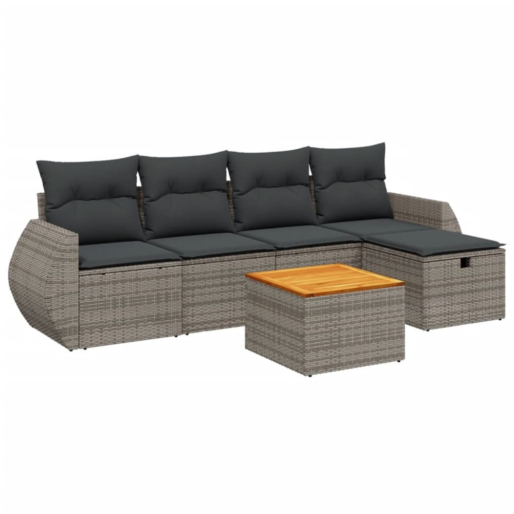vidaXL Set mobilier grădină cu perne, 6 piese, gri, poliratan
