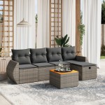 vidaXL Set mobilier grădină cu perne, 6 piese, gri, poliratan vidaXL Set mobilier grădină cu perne, 6 piese, gri, poliratan