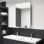 vidaXL Dulap de baie cu oglindă și LED, gri strălucitor, 60x11x80 cm vidaXL Dulap de baie cu oglindă și LED, gri strălucitor, 60x11x80 cm