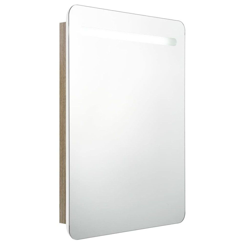 vidaXL Dulap de baie cu oglindă și LED, alb și stejar, 60x11x80 cm